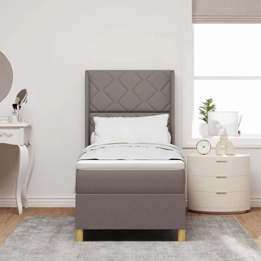 Lit à ressorts avec bandes LED Taupe 80 x 200 cm tissu - 4