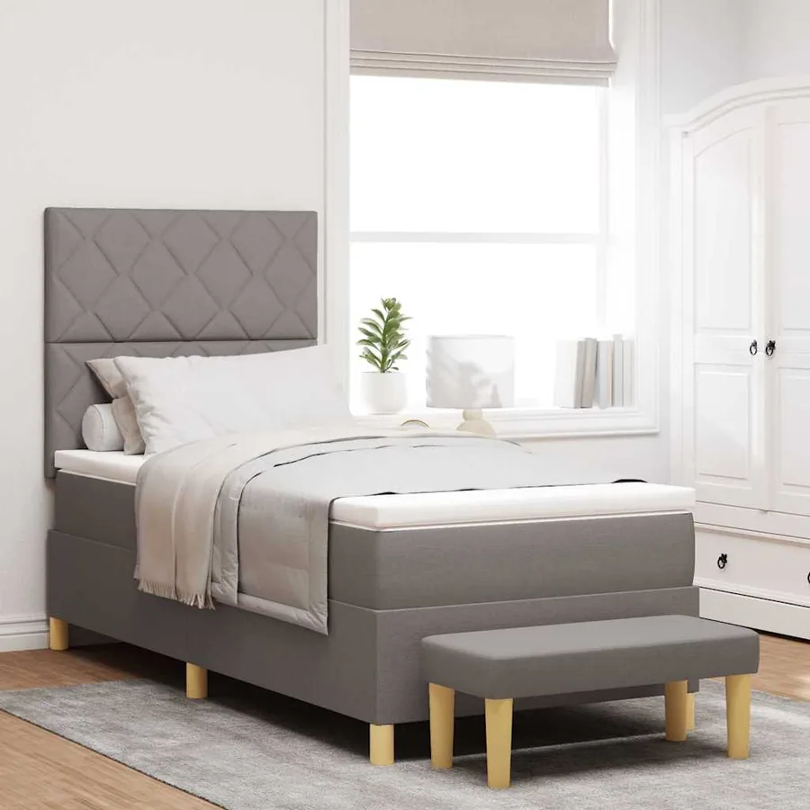 Lit à ressorts avec tête de lit Taupe 100 x 200 cm tissu