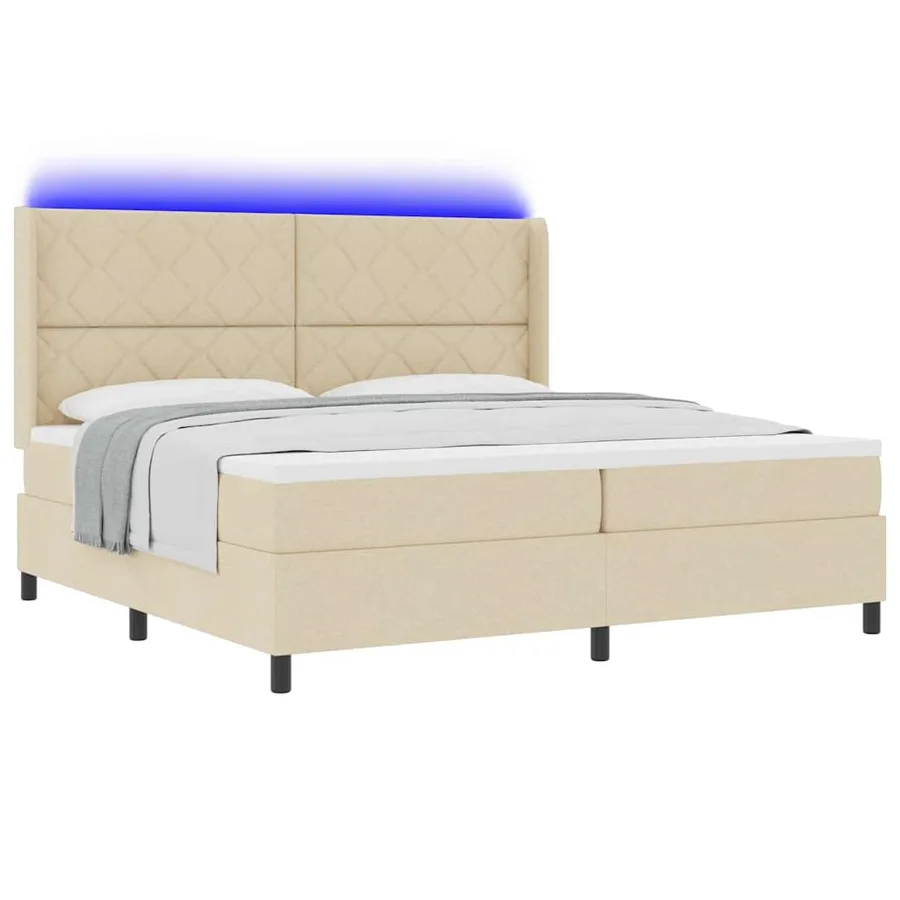 Lit à ressort LED avec tête de lit Crème 200 x 200 cm tissu - 3