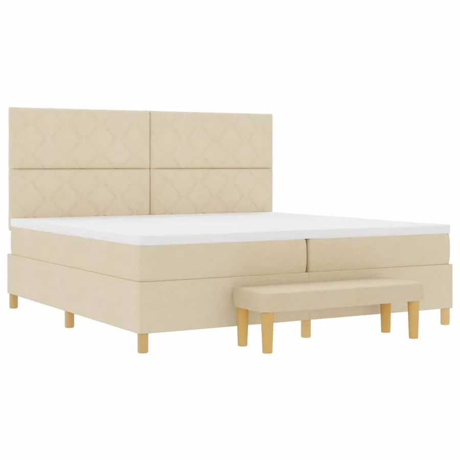 Lit à ressorts avec tête de lit Crème 200 x 200 cm tissu - 5