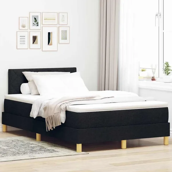 Lit à ressorts avec coussin Noir 120 x 200 cm tissu