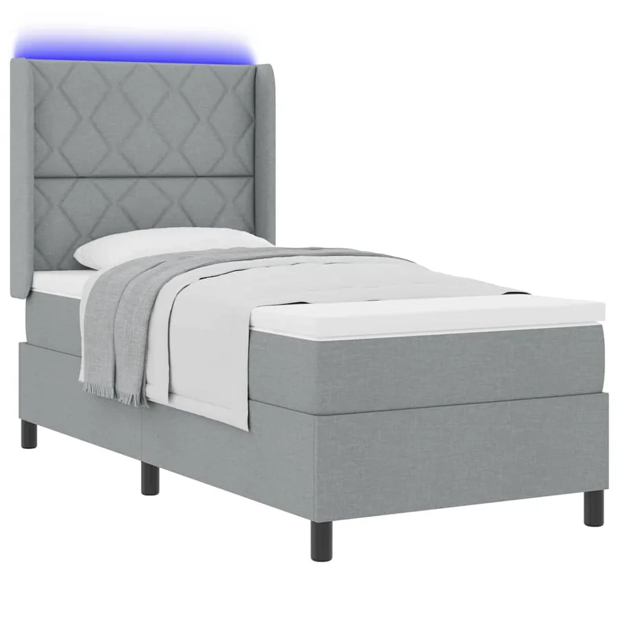 Lit à ressort LED Gris clair 100 x 200 cm tissu - 3