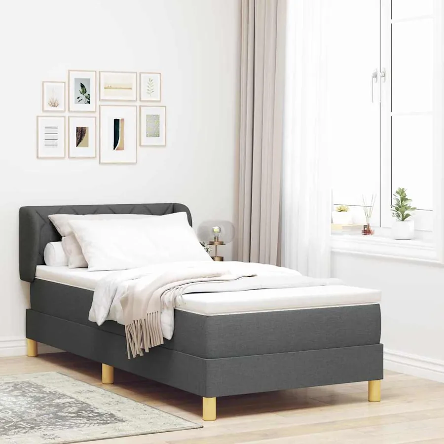 Lit à ressorts avec tête de lit Gris foncé 100 x 200 cm tissu