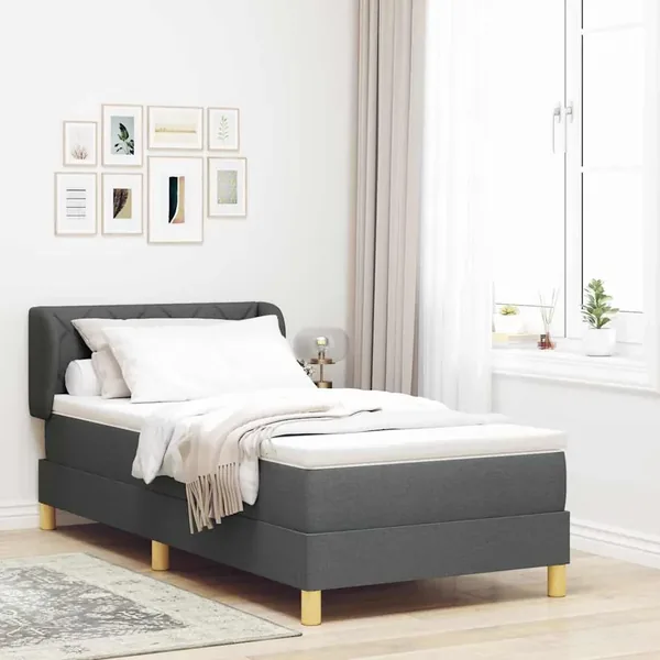 Lit à ressorts avec tête de lit Gris foncé 100 x 200 cm tissu