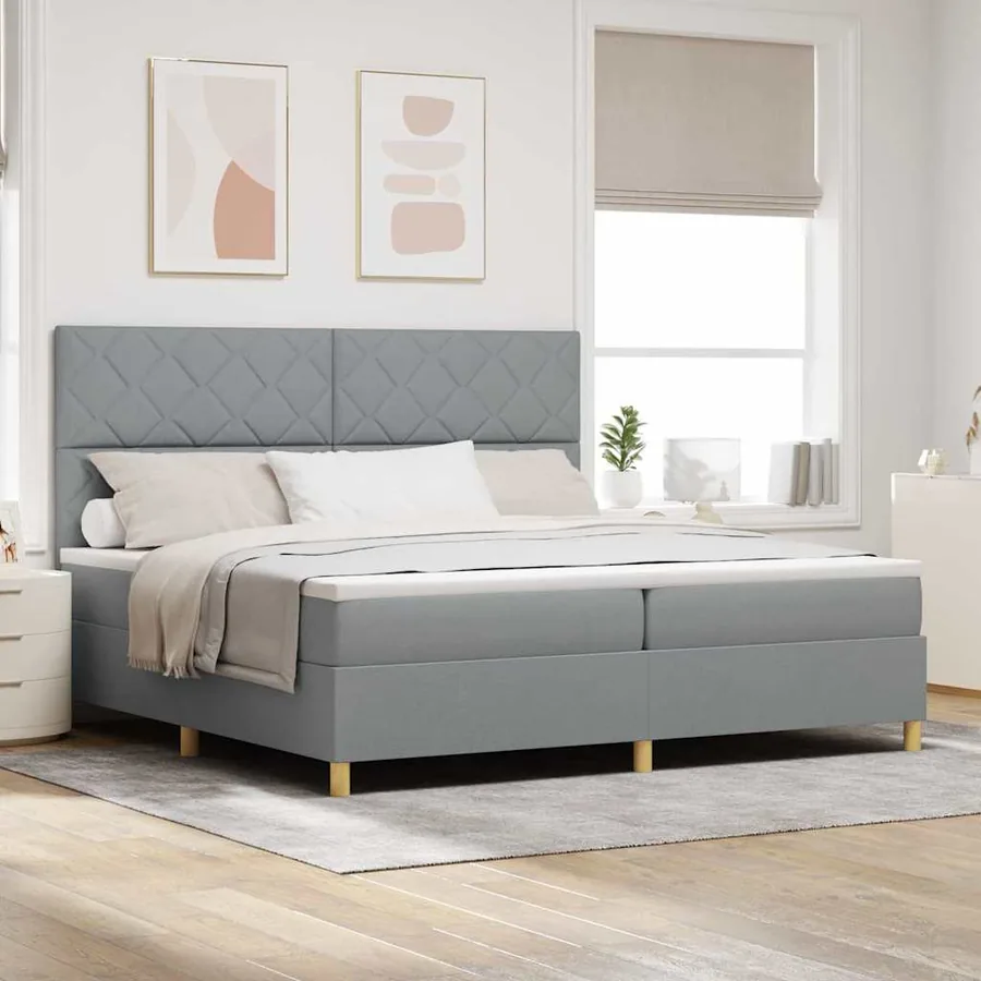 Lit à ressort LED Gris clair 200 x 200 cm tissu