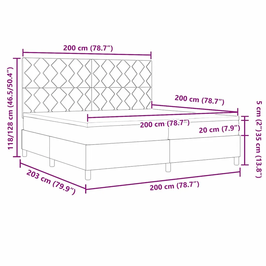 Lit à ressort LED Gris clair 200 x 200 cm tissu - 14