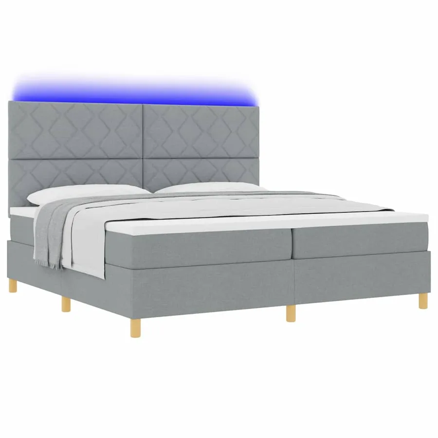 Lit à ressort LED Gris clair 200 x 200 cm tissu - 3
