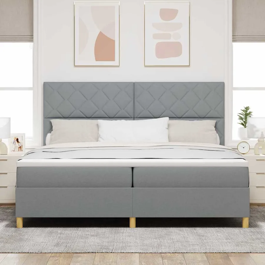 Lit à ressort LED Gris clair 200 x 200 cm tissu - 4