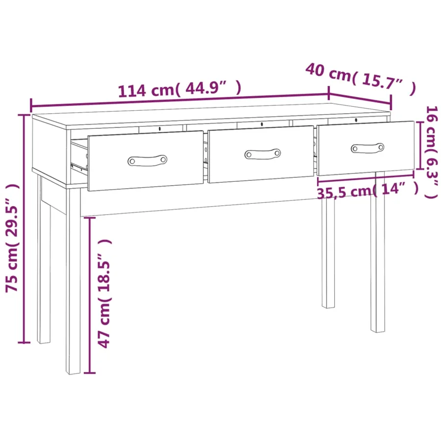 Table console Marron miel 114x40x75 cm Bois massif de pin - 9