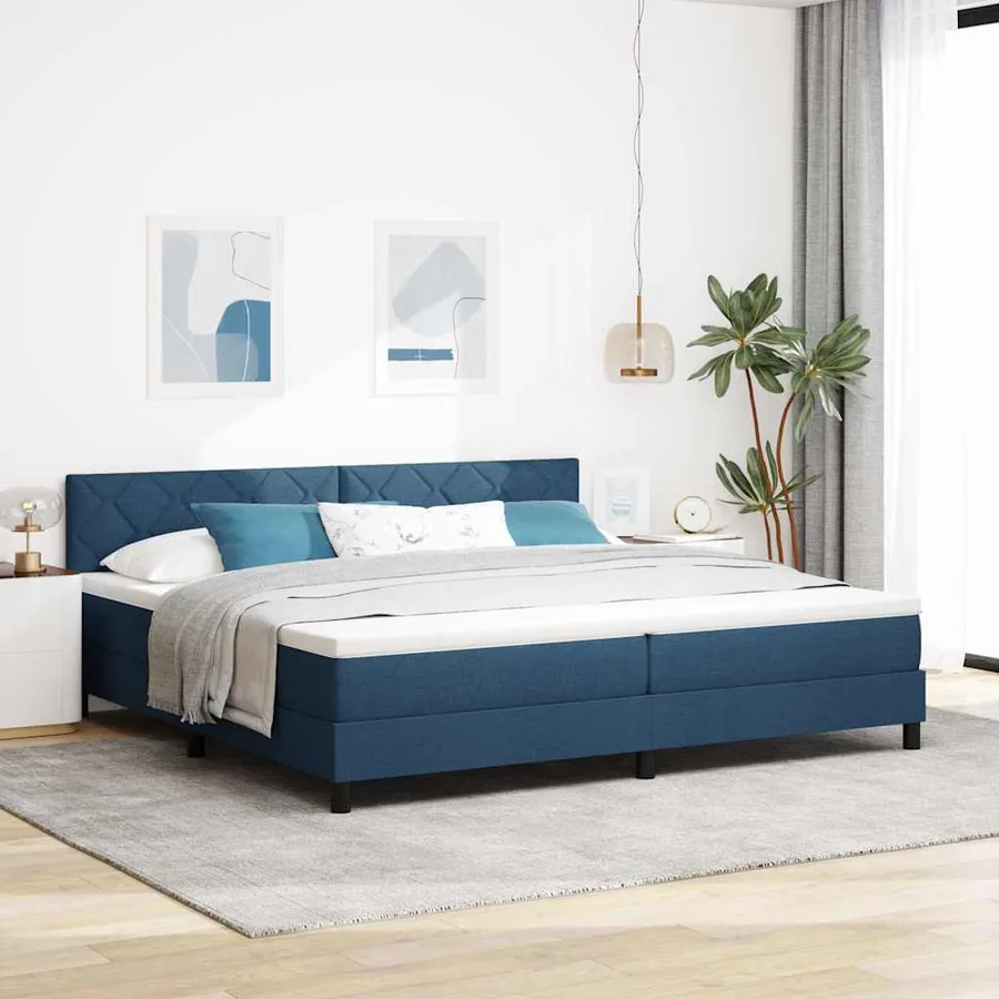 Lit à ressorts avec coussin Bleu 200 x 200 cm tissu