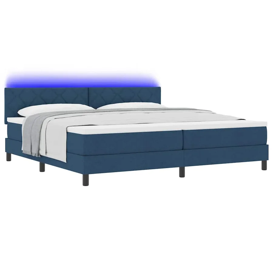 Lit à ressorts avec coussin Bleu 200 x 200 cm tissu - 3