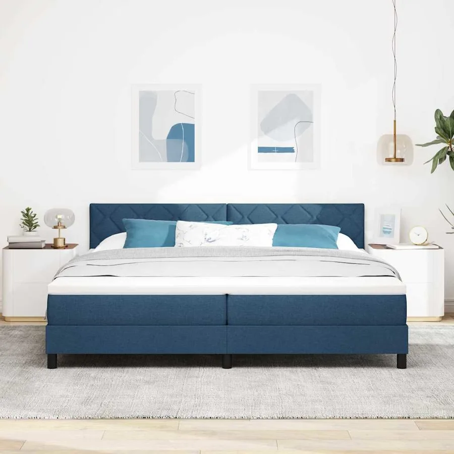 Lit à ressorts avec coussin Bleu 200 x 200 cm tissu - 4