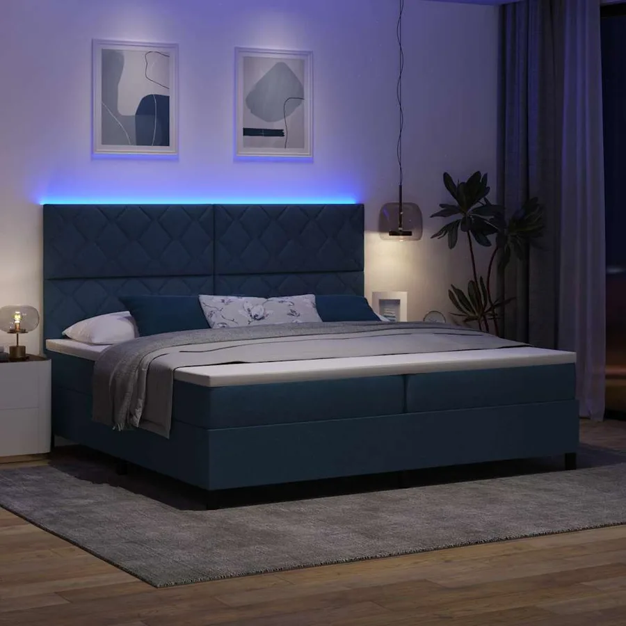 Lit à ressorts avec bandes LED Bleu 200 x 200 cm tissu - 5