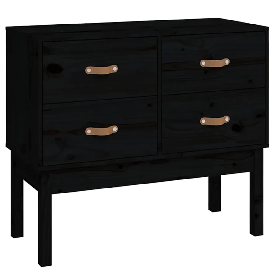 Armoire console Noir 90x40x78 cm Bois de pin solide - 2