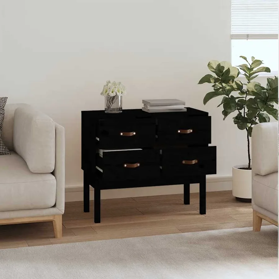 Armoire console Noir 90x40x78 cm Bois de pin solide - 6