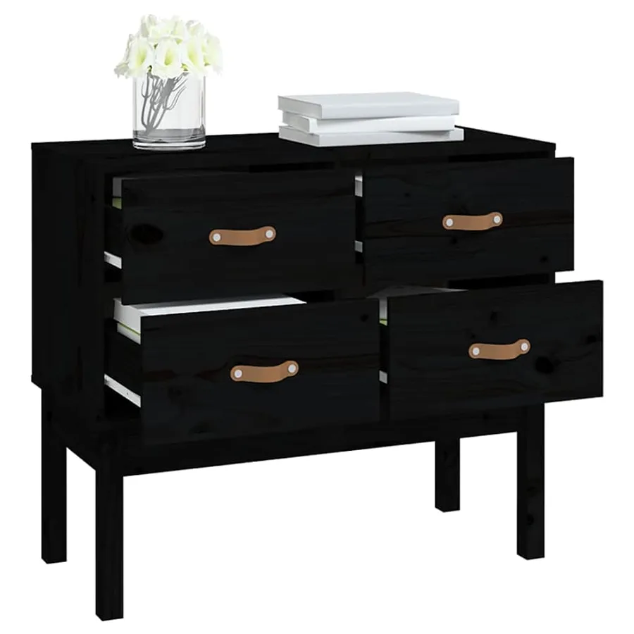 Armoire console Noir 90x40x78 cm Bois de pin solide - 7