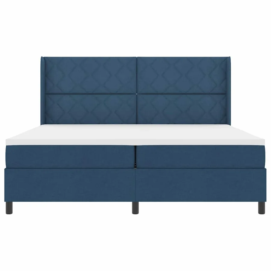 Lit à ressorts avec coussin Bleu 200 x 200 cm tissu - 6