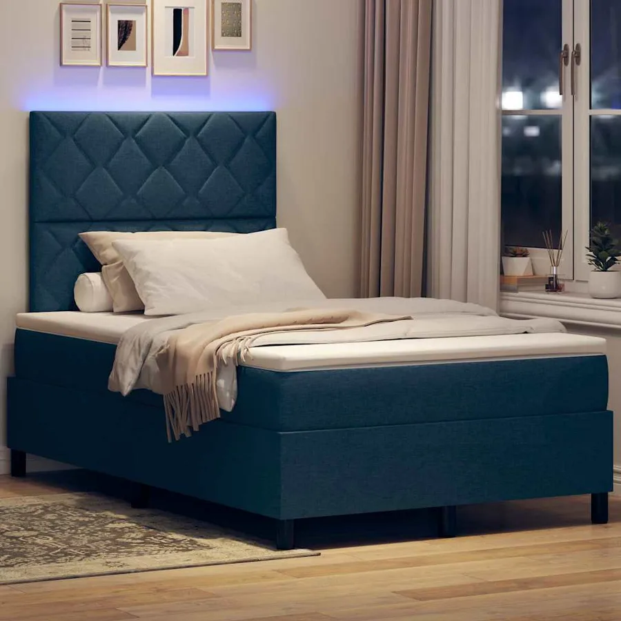 Lit à ressorts avec bandes LED Bleu 120 x 190 cm tissu - 5