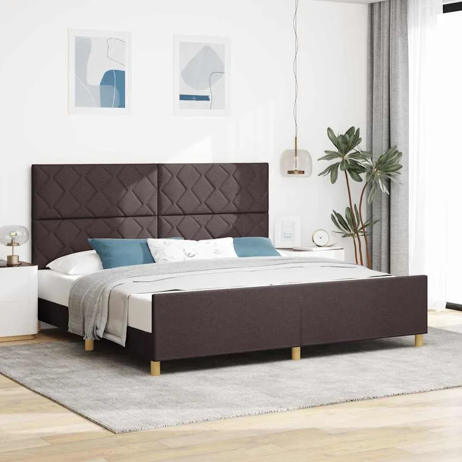 Cadre de lit avec tête de lit Marron foncé 200 x 200 cm tissu