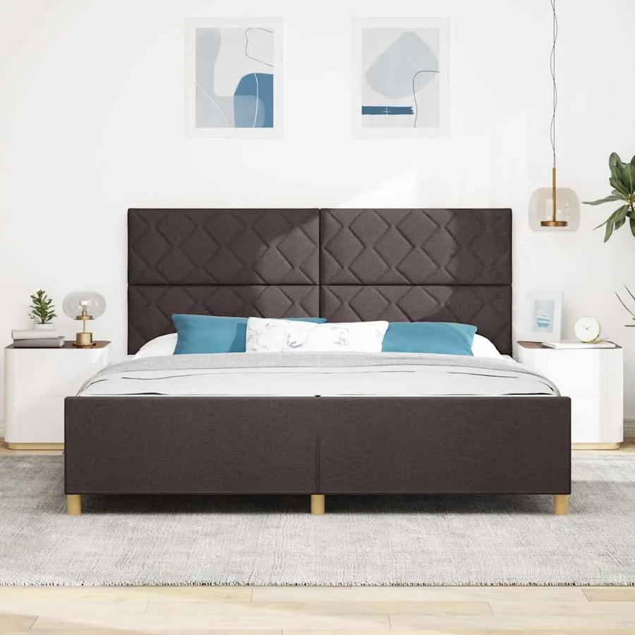 Cadre de lit avec tête de lit Marron foncé 200 x 200 cm tissu - 3