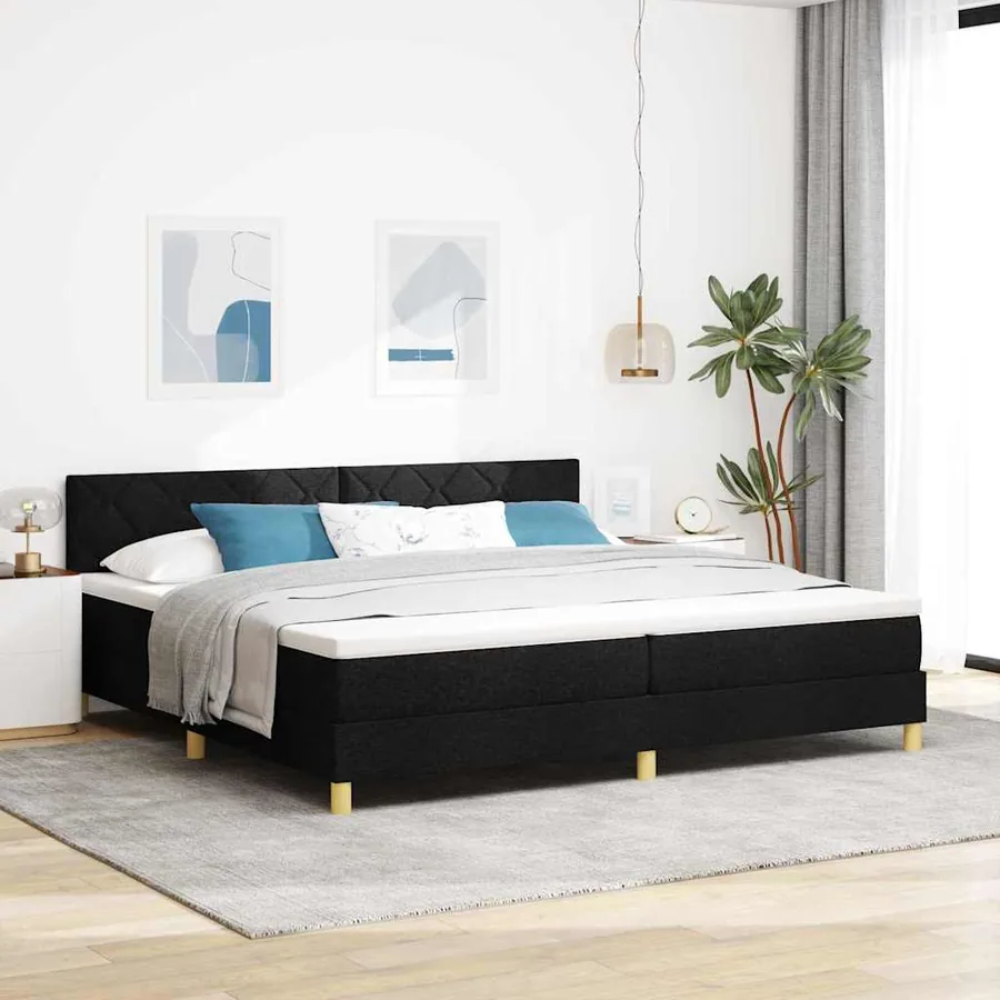 Lit à ressort LED avec bandes LED Noir 200 x 200 cm tissu