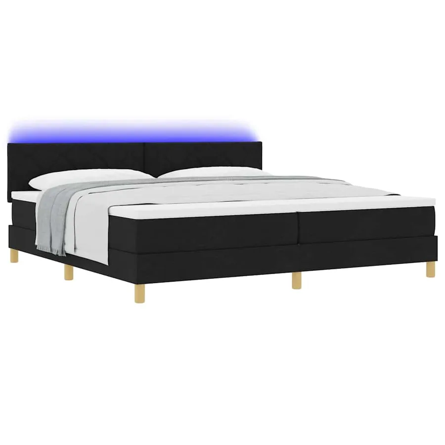 Lit à ressort LED avec bandes LED Noir 200 x 200 cm tissu - 3