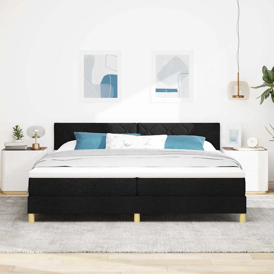 Lit à ressort LED avec bandes LED Noir 200 x 200 cm tissu - 4