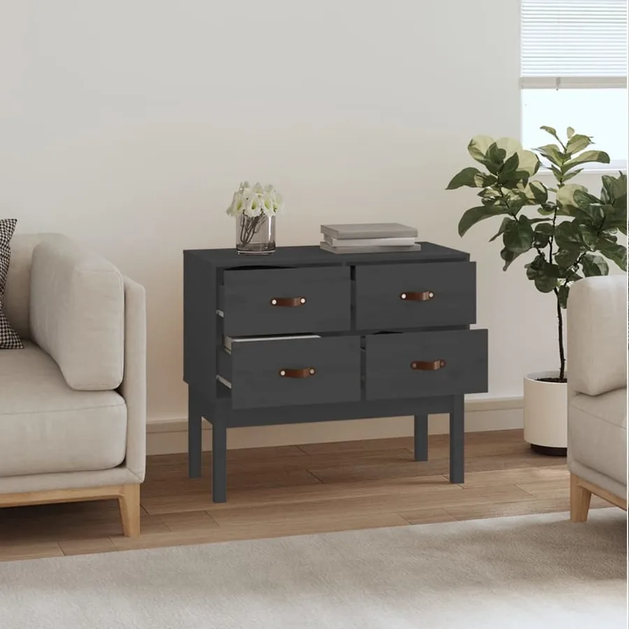 Armoire console Gris 90x40x78 cm Bois de pin solide - 6