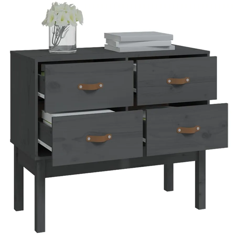 Armoire console Gris 90x40x78 cm Bois de pin solide - 7