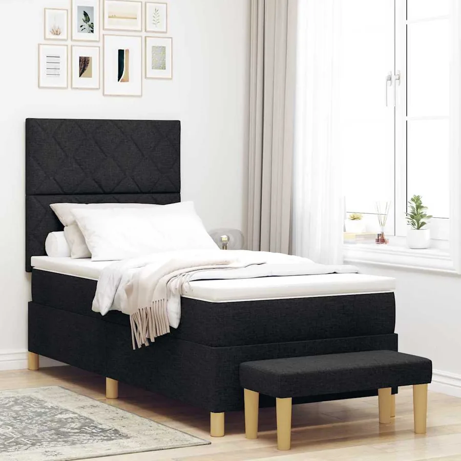 Lit à ressorts avec coussin Noir 200 x 100 cm tissu