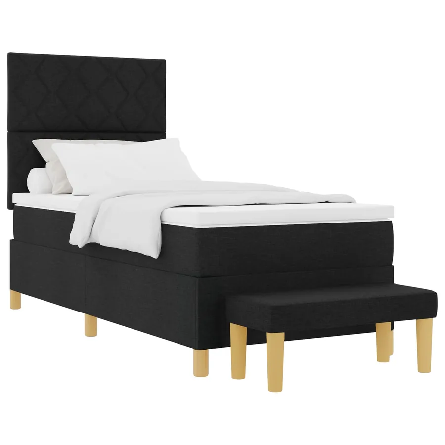 Lit à ressorts avec coussin Noir 200 x 100 cm tissu - 2