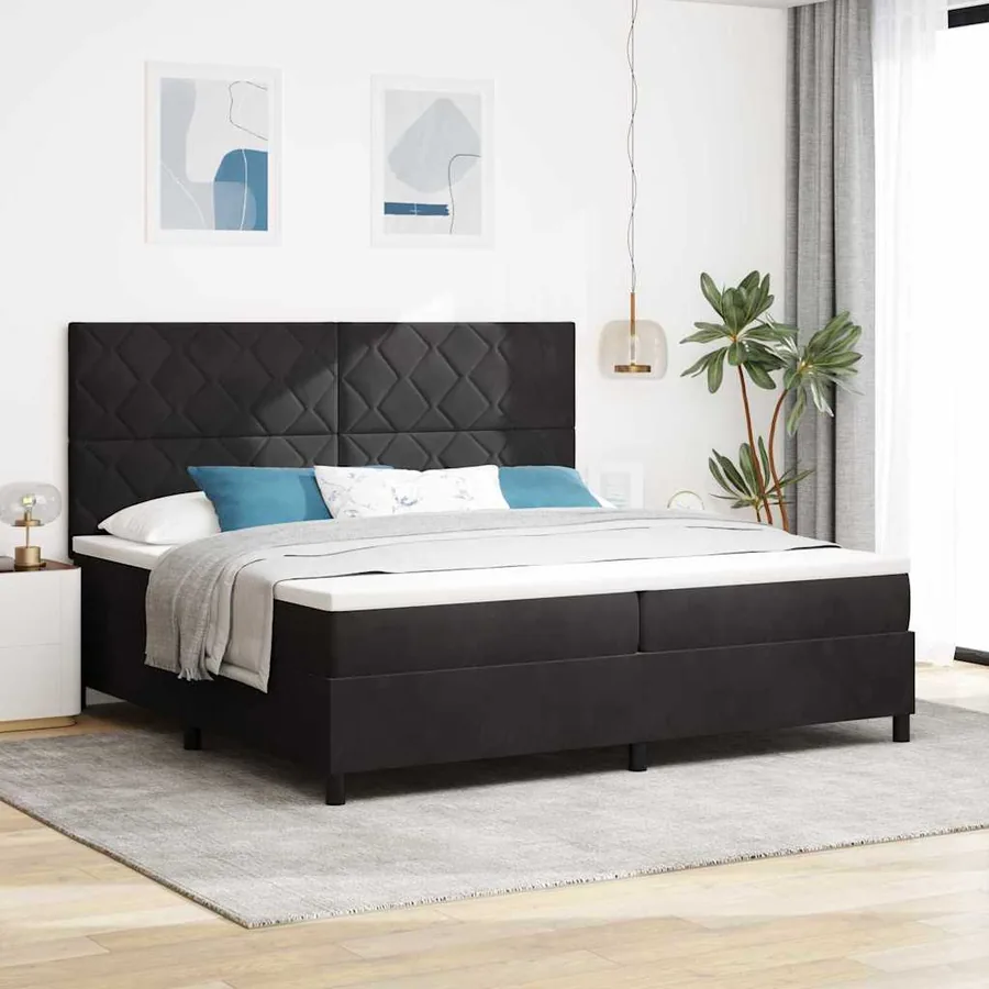 Lit à ressort LED avec tête de lit Noir 200 x 200 cm Velours