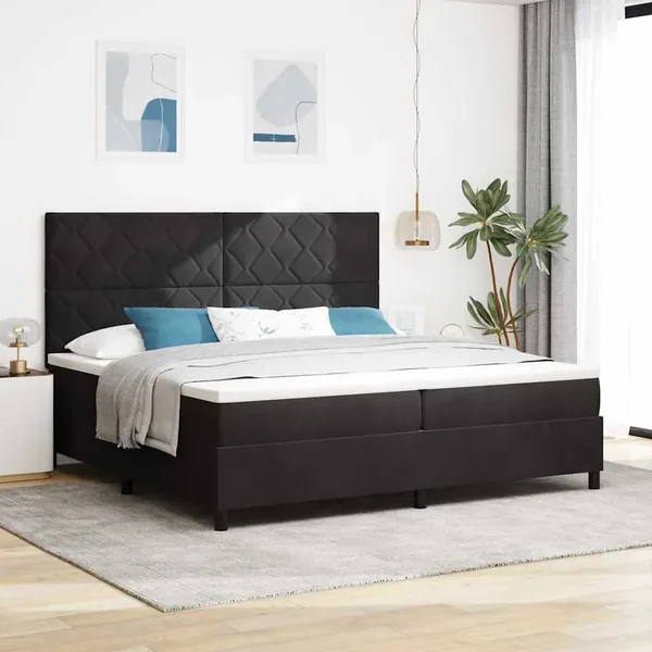 Lit à ressort LED avec tête de lit Noir 200 x 200 cm Velours