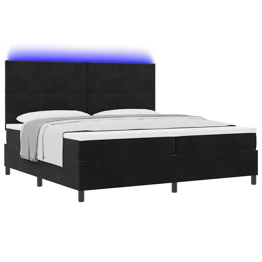 Lit à ressort LED avec tête de lit Noir 200 x 200 cm Velours - 3