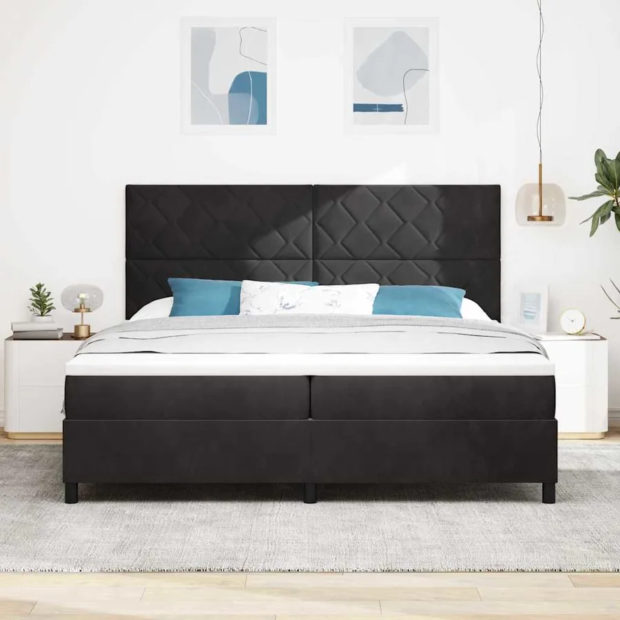 Lit à ressort LED avec tête de lit Noir 200 x 200 cm Velours - 4