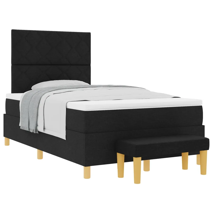 Lit à ressorts avec coussin Noir 200 x 120 cm tissu - 2