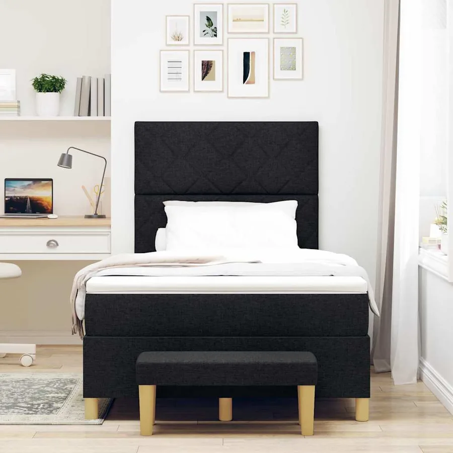 Lit à ressorts avec coussin Noir 200 x 120 cm tissu - 3