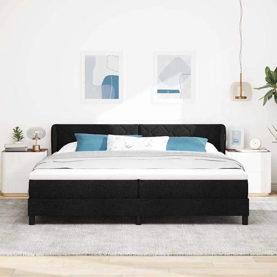 Lit à ressorts avec tête de lit Noir 200 x 200 cm tissu - 3