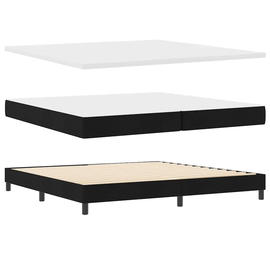 Lit à ressorts avec tête de lit Noir 200 x 200 cm tissu - 4