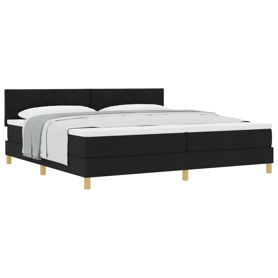 Lit à ressorts avec coussin Noir 200 x 200 cm tissu - 2