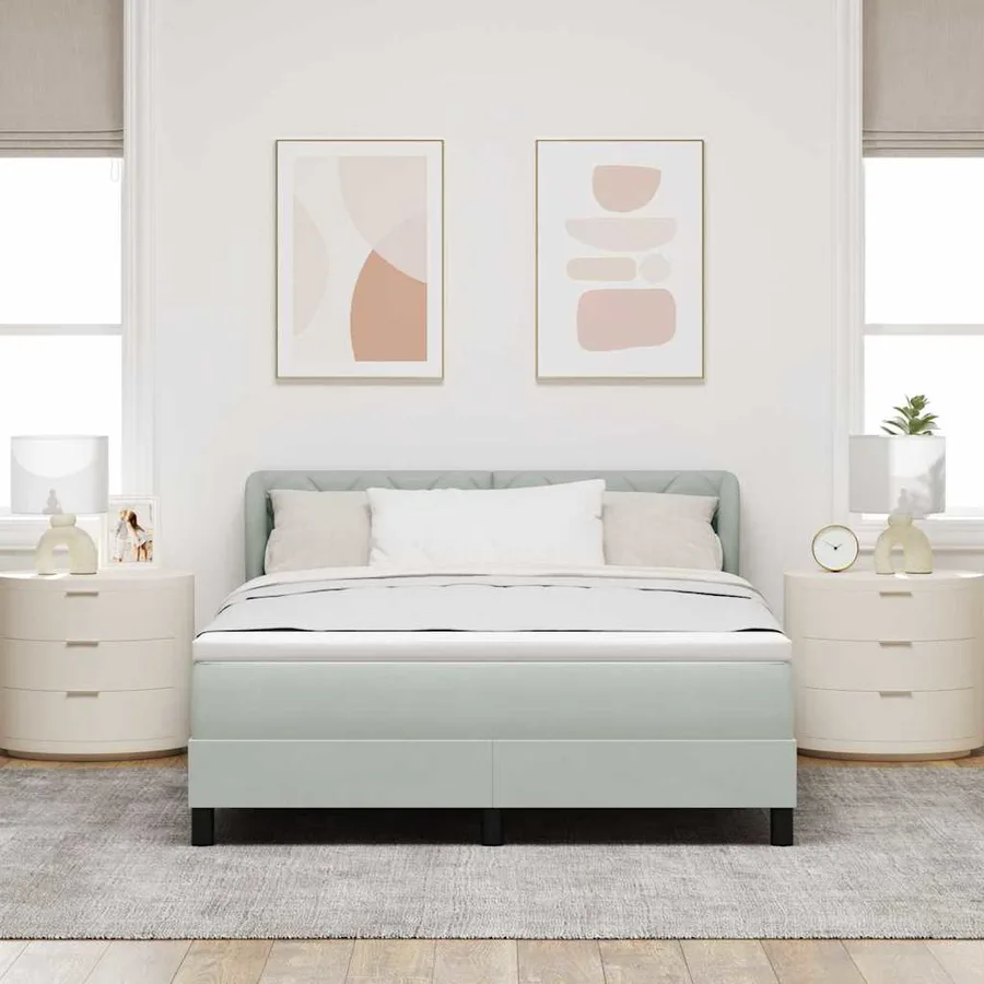 Lit à ressorts avec tête de lit Gris clair 140 x 190 cm Velours - 3