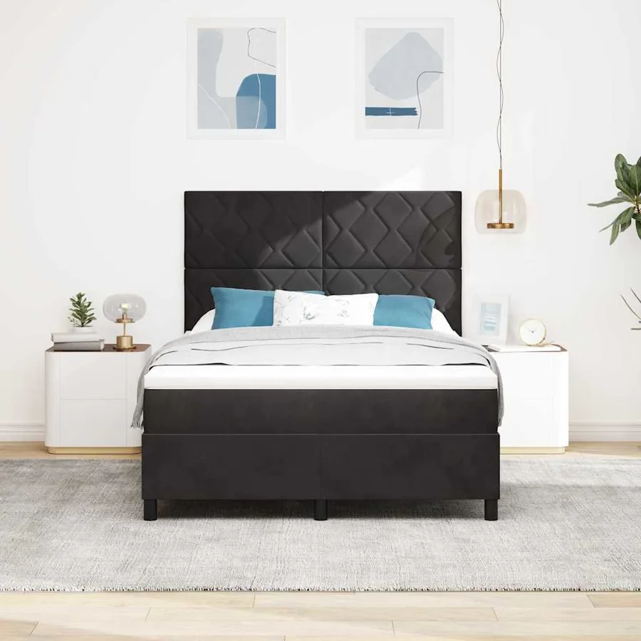 Lit à ressort LED avec tête de lit Noir 140 x 200 cm Velours - 4