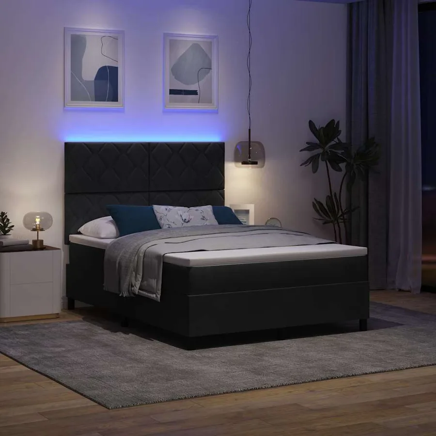 Lit à ressort LED avec tête de lit Noir 140 x 200 cm Velours - 5