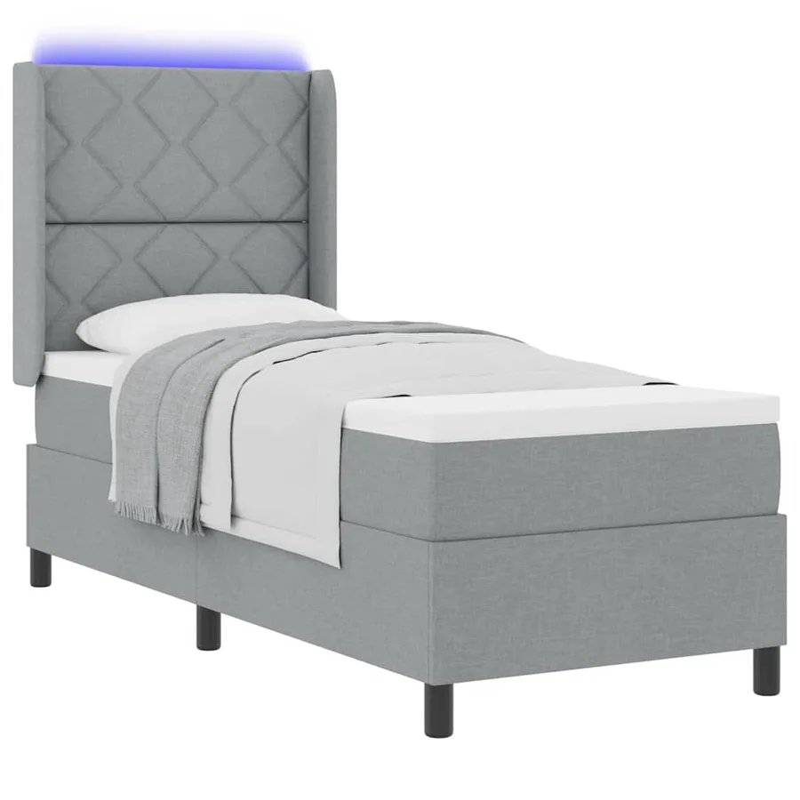 Lit à ressort LED avec tête de lit Gris clair 80 x 200 cm tissu - 3
