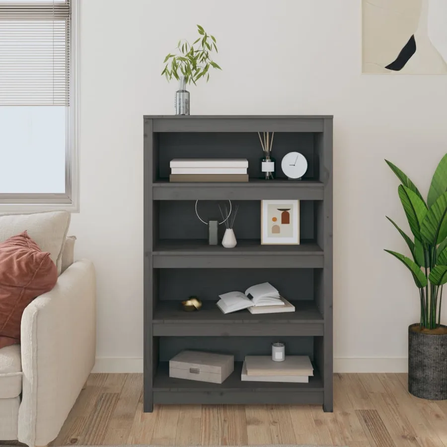 Bibliothèque Gris 80x35x126 cm Bois de pin massif - 3