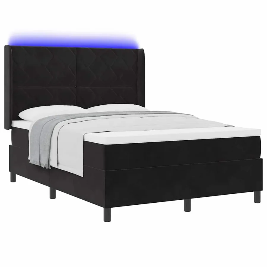 Lit à ressorts avec bandes LED Noir 140 x 200 cm Velours - 3