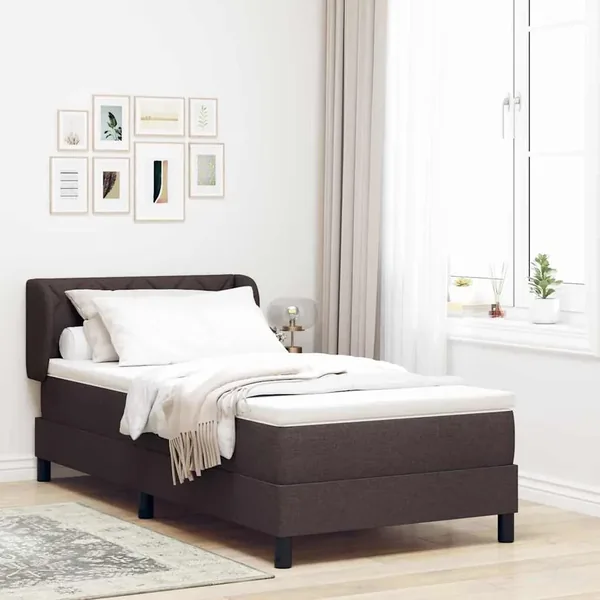 Lit à ressorts avec tête de lit Marron foncé 90 x 200 cm tissu
