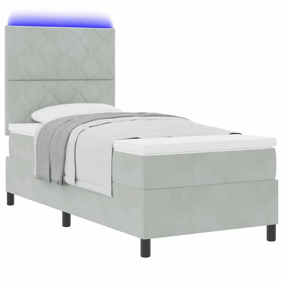 Lit à ressort LED Gris clair 90 x 190 cm Velours - 3