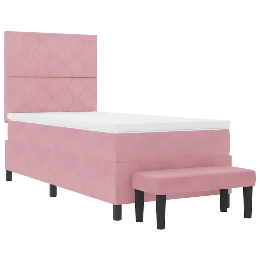 Lit à ressorts avec tête de lit Rose 200 x 90 cm Velours - 7