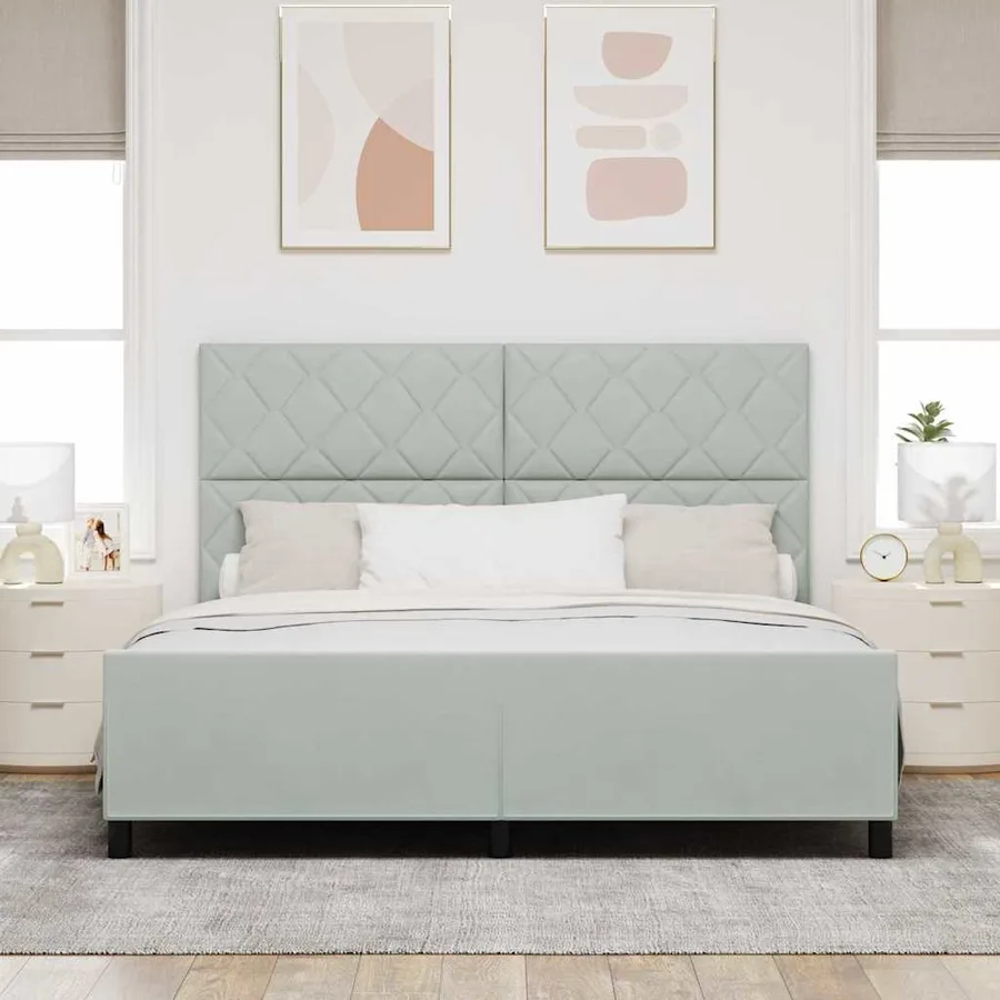 Lit à ressorts avec tête de lit Gris clair 180 x 200 cm Velours - 3